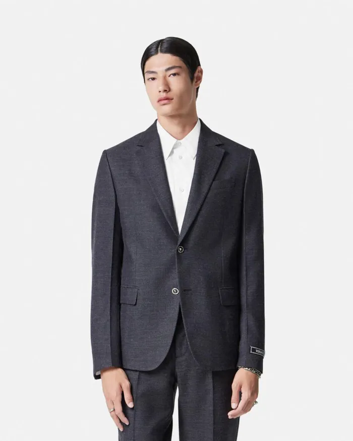Versace Blazers and Suits Herringbone SingleBreasted Blazer Gray 8211 Men Versace Blazers and Suits Herringbone SingleBreasted Blazer Gray 8211 Men