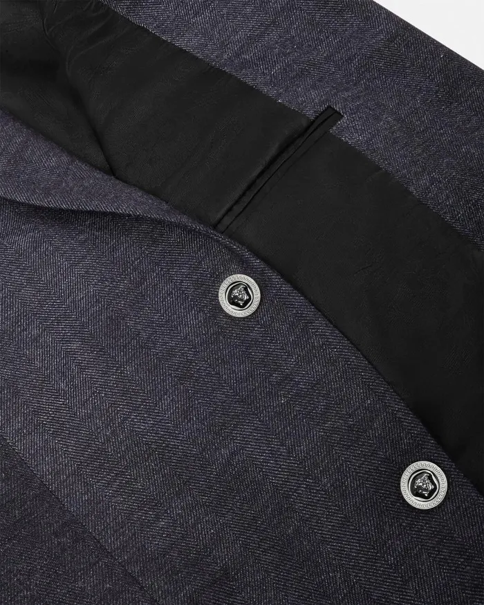 Versace Blazers and Suits Herringbone SingleBreasted Blazer Gray 8211 Men Versace Blazers and Suits Herringbone SingleBreasted Blazer Gray 8211 Men