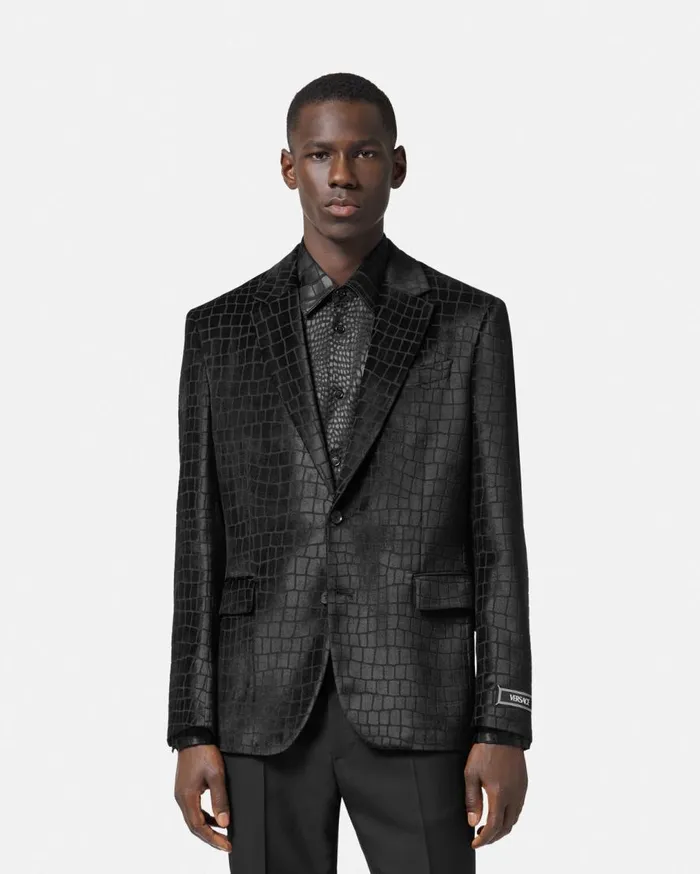 Versace Blazers and Suits Velvet Devor SingleBreasted Blazer Black 8211 Men Versace Blazers and Suits Velvet Devor SingleBreasted Blazer Black 8211 Men