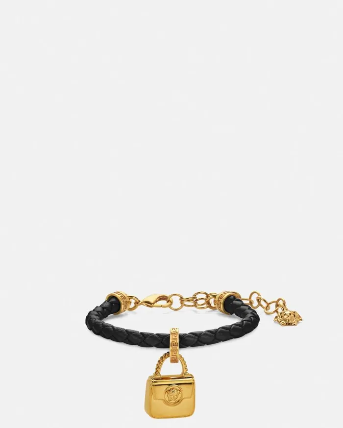 Versace Bracelets La Medusa Braided Leather Bracelet Blackgold 8211 Women