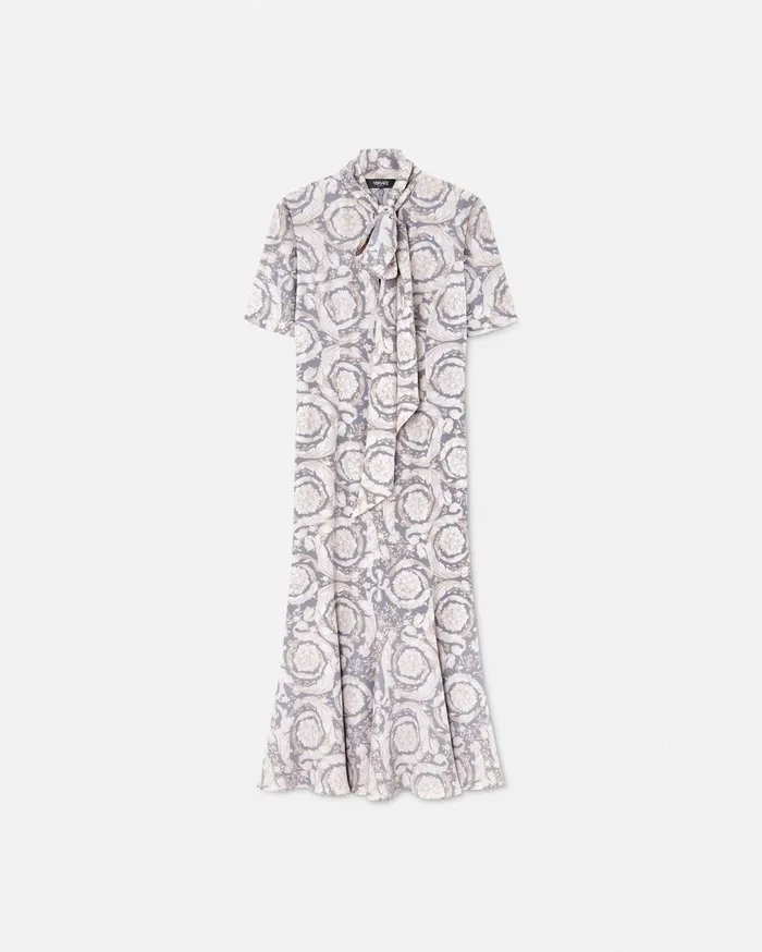 Versace Dresses Barocco Lavallire Silk Crpe Midi Dress Gray 8211 Women