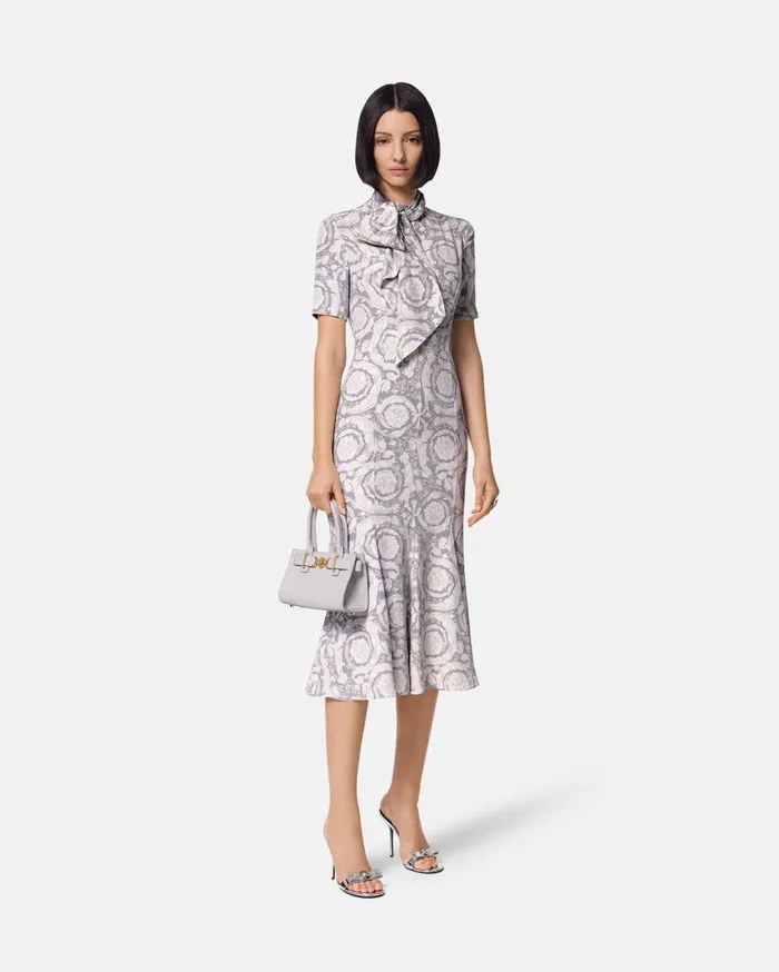 Versace Dresses Barocco Lavallire Silk Crpe Midi Dress Gray 8211 Women Versace Dresses Barocco Lavallire Silk Crpe Midi Dress Gray 8211 Women