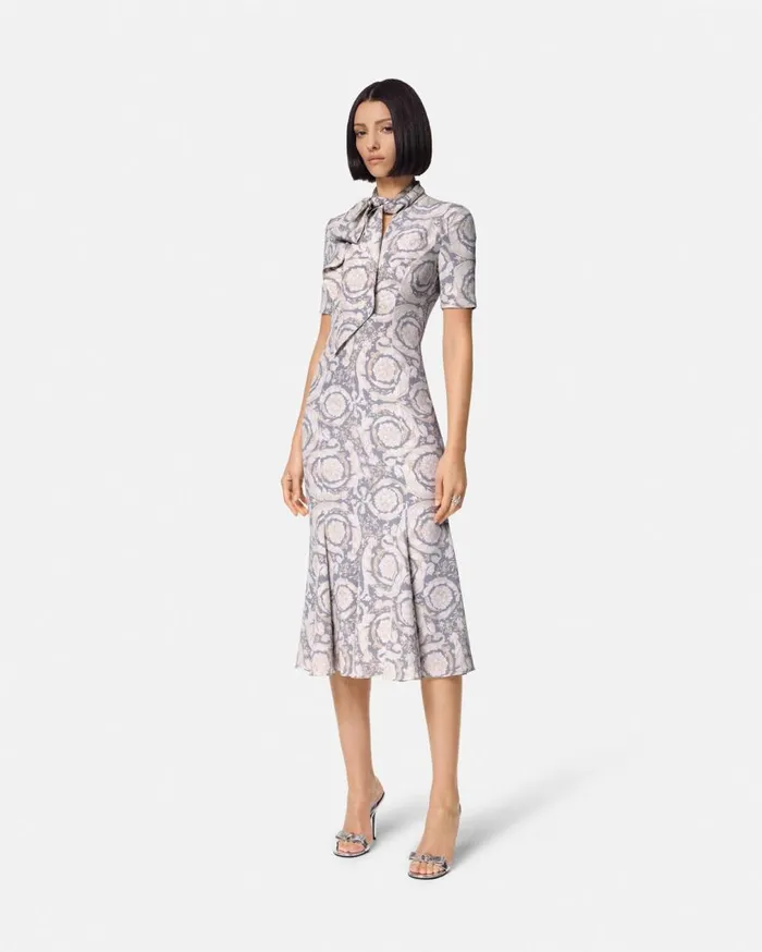 Versace Dresses Barocco Lavallire Silk Crpe Midi Dress Gray 8211 Women Versace Dresses Barocco Lavallire Silk Crpe Midi Dress Gray 8211 Women