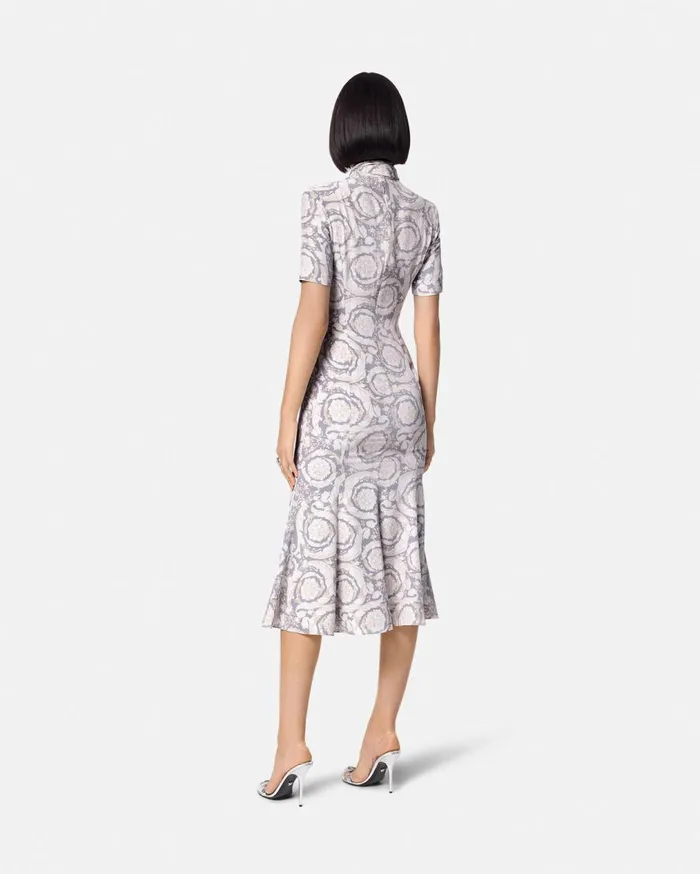 Versace Dresses Barocco Lavallire Silk Crpe Midi Dress Gray 8211 Women Versace Dresses Barocco Lavallire Silk Crpe Midi Dress Gray 8211 Women