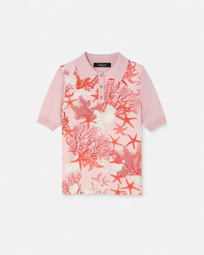 Versace Knitwear Barocco Sea Knit Polo Shirt Pinkprint 8211 Women