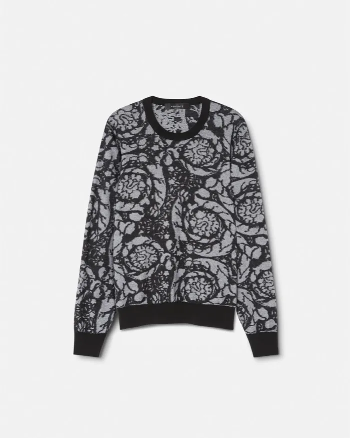Versace Knitwear Barocco Silhouette Vanis Sweater Blacksilver 8211 Men