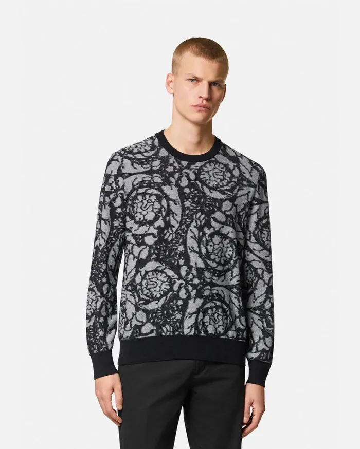 Versace Knitwear Barocco Silhouette Vanis Sweater Blacksilver 8211 Men Versace Knitwear Barocco Silhouette Vanis Sweater Blacksilver 8211 Men