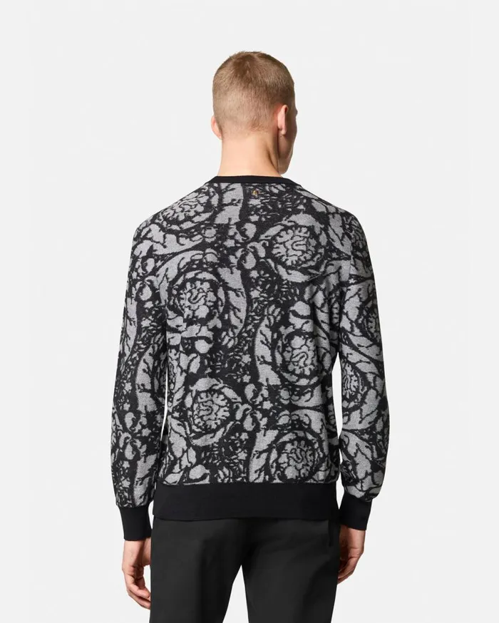 Versace Knitwear Barocco Silhouette Vanis Sweater Blacksilver 8211 Men Versace Knitwear Barocco Silhouette Vanis Sweater Blacksilver 8211 Men