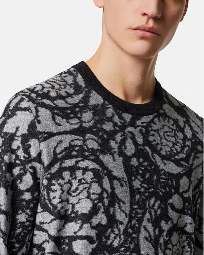 Versace Knitwear Barocco Silhouette Vanis Sweater Blacksilver 8211 Men Versace Knitwear Barocco Silhouette Vanis Sweater Blacksilver 8211 Men