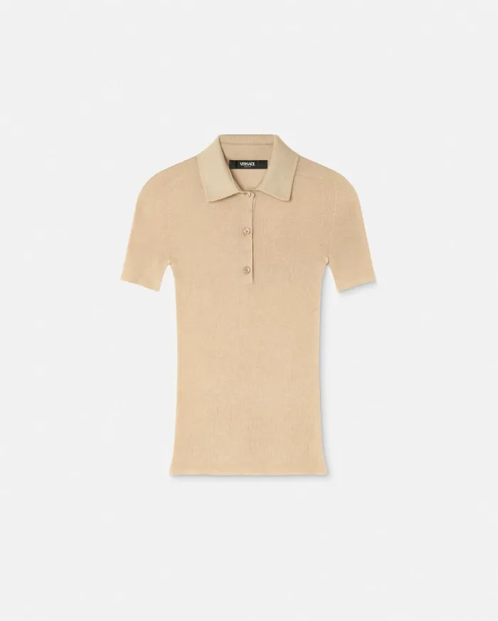 Versace Knitwear CashmereBlend Knit Polo Shirt Beige 8211 Women