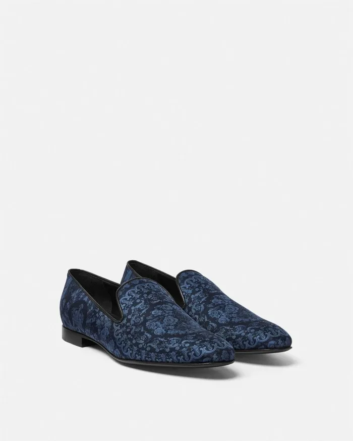 Versace Loafers and Slippers Barocco Satin Slippers Navy 8211 Men Versace Loafers and Slippers Barocco Satin Slippers Navy 8211 Men