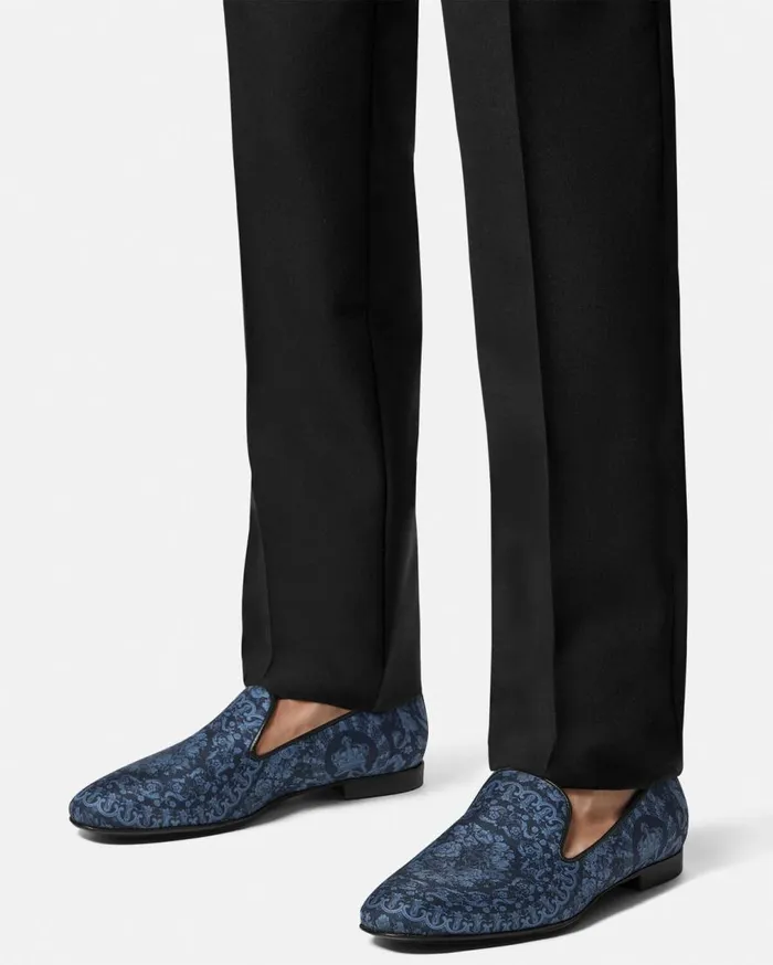 Versace Loafers and Slippers Barocco Satin Slippers Navy 8211 Men Versace Loafers and Slippers Barocco Satin Slippers Navy 8211 Men
