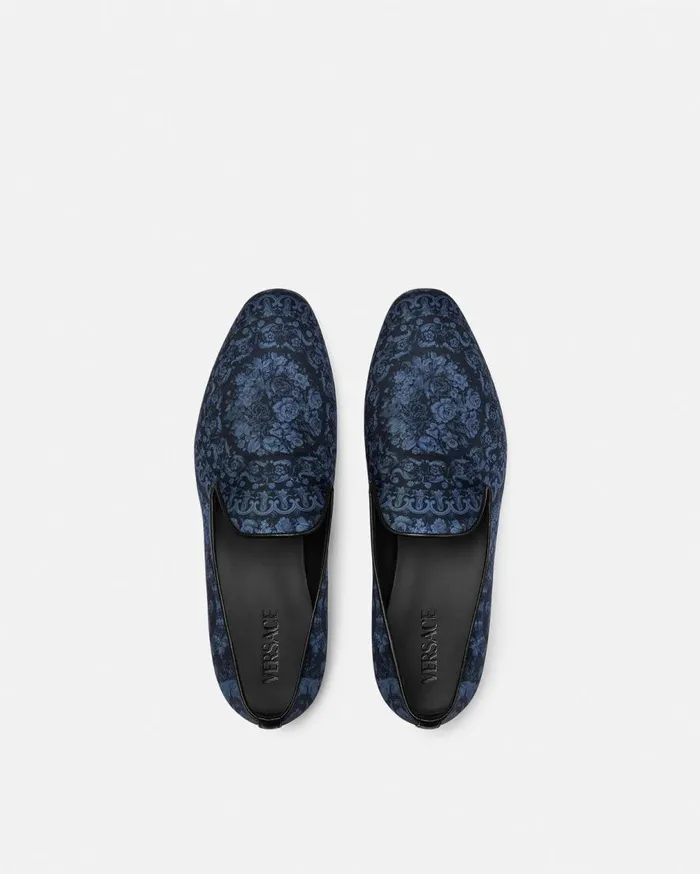 Versace Loafers and Slippers Barocco Satin Slippers Navy 8211 Men Versace Loafers and Slippers Barocco Satin Slippers Navy 8211 Men