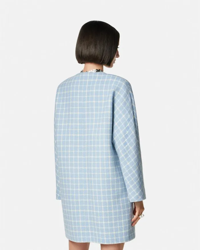 Versace Outerwear and Coats Contrasto Tweed Round Collar Coat Whiteblue 8211 Women Versace Outerwear and Coats Contrasto Tweed Round Collar Coat Whiteblue 8211 Women