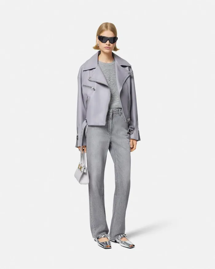 Versace Outerwear and Coats Leather Biker Jacket Gray 8211 Women Versace Outerwear and Coats Leather Biker Jacket Gray 8211 Women