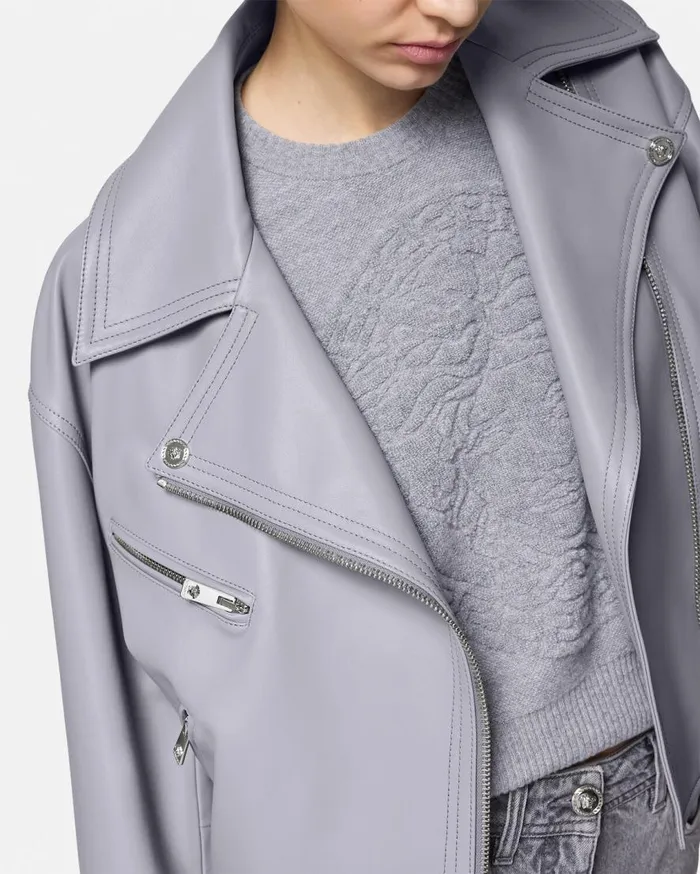 Versace Outerwear and Coats Leather Biker Jacket Gray 8211 Women Versace Outerwear and Coats Leather Biker Jacket Gray 8211 Women