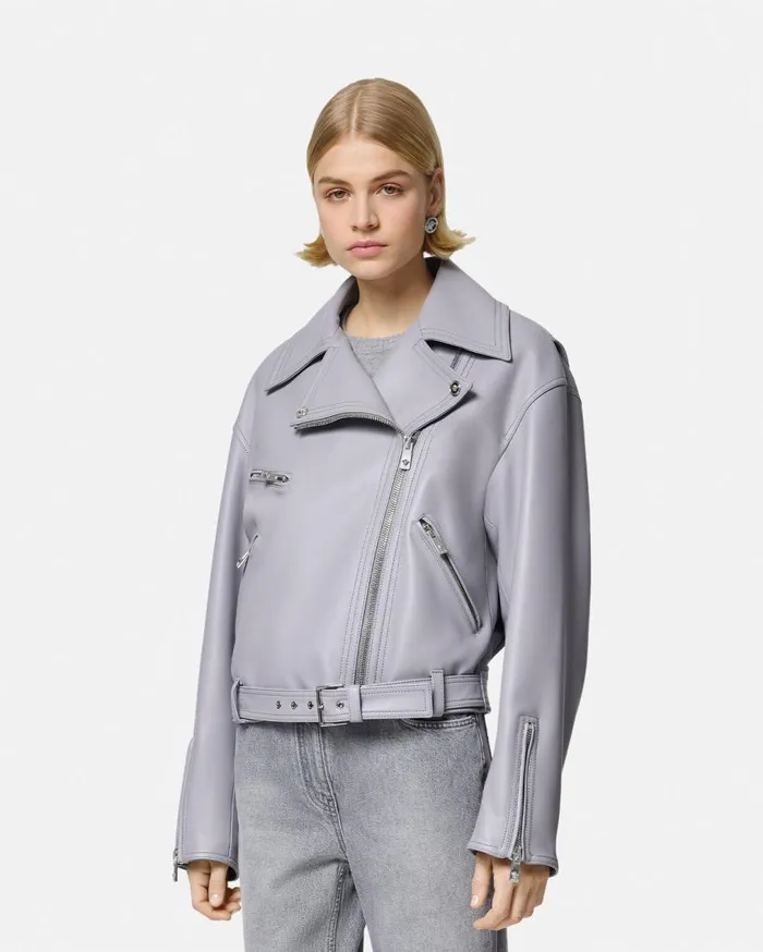 Versace Outerwear and Coats Leather Biker Jacket Gray 8211 Women Versace Outerwear and Coats Leather Biker Jacket Gray 8211 Women