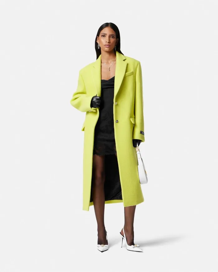 Versace Outerwear and Coats Wool SingleBreasted Overcoat Yellow 8211 Women Versace Outerwear and Coats Wool SingleBreasted Overcoat Yellow 8211 Women