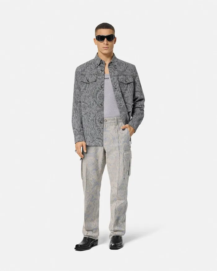 Versace Pants and Shorts Barocco Jacquard Cargo Pants Gray 8211 Men