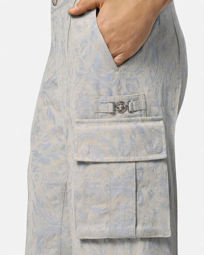 Versace Pants and Shorts Barocco Jacquard Cargo Pants Gray 8211 Men