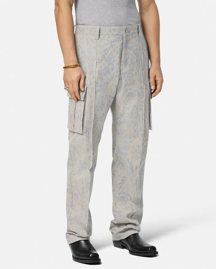 Versace Pants and Shorts Barocco Jacquard Cargo Pants Gray 8211 Men