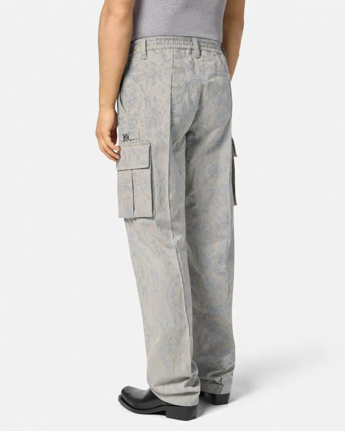 Versace Pants and Shorts Barocco Jacquard Cargo Pants Gray 8211 Men