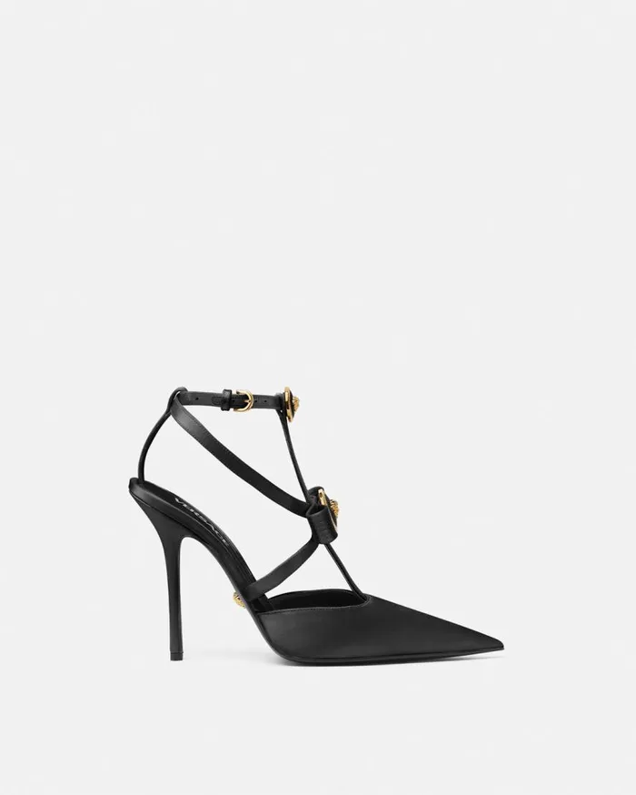 Versace Pumps and Slingbacks Gianni Ribbon Cage Satin Pumps 110 Mm Blackgold 8211 Women