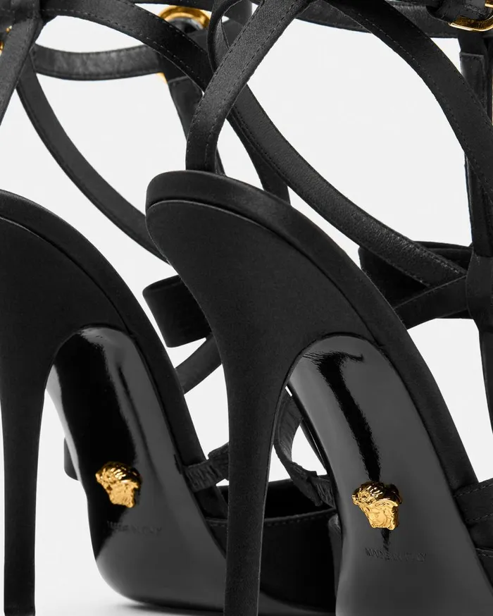 Versace Pumps and Slingbacks Gianni Ribbon Cage Satin Pumps 110 Mm Blackgold 8211 Women Versace Pumps and Slingbacks Gianni Ribbon Cage Satin Pumps 110 Mm Blackgold 8211 Women