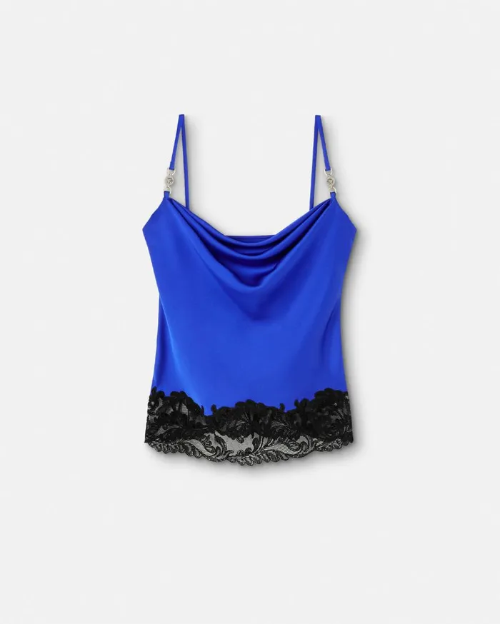 Versace Shirts and Tops Barocco Lace Cowl Camisole Top Blue 8211 Women