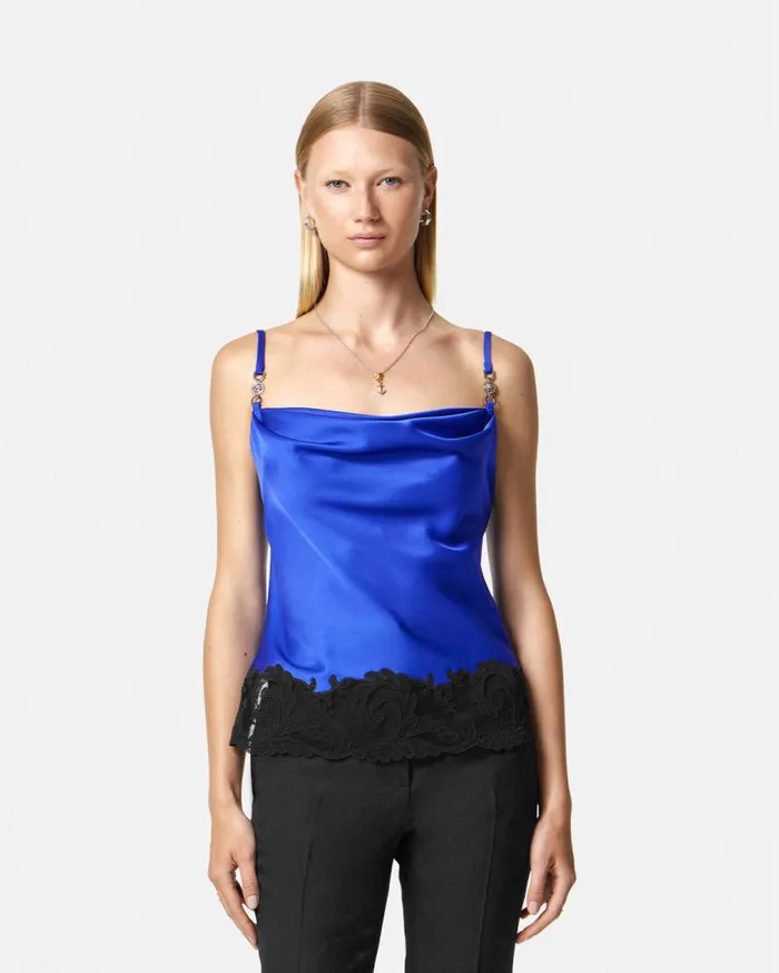 Versace Shirts and Tops Barocco Lace Cowl Camisole Top Blue 8211 Women Versace Shirts and Tops Barocco Lace Cowl Camisole Top Blue 8211 Women