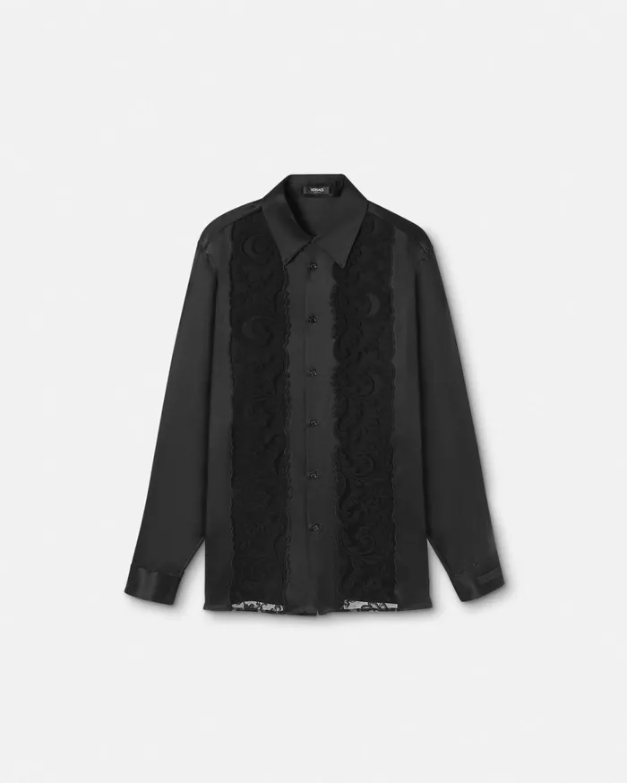 Versace Shirts Barocco Lace Silk Shirt Black 8211 Men