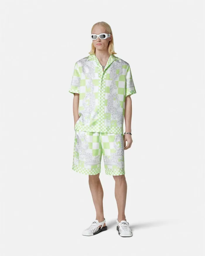 Versace Shirts Medusa Contrasto Silk Shirt Greenprint 8211 Men Versace Shirts Medusa Contrasto Silk Shirt Greenprint 8211 Men