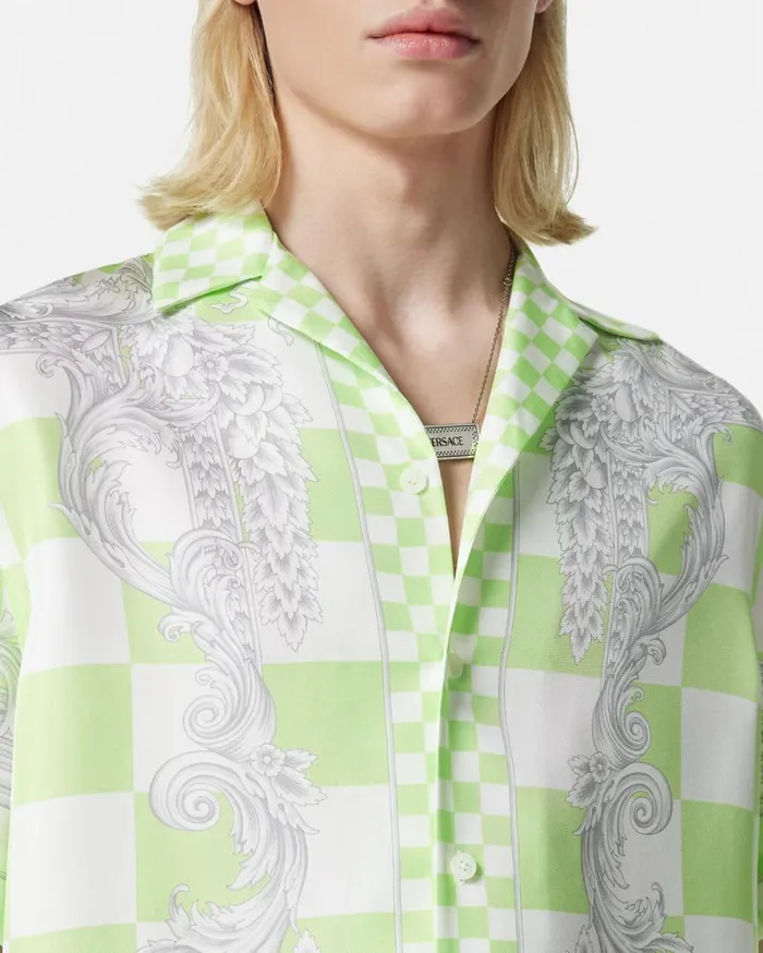 Versace Shirts Medusa Contrasto Silk Shirt Greenprint 8211 Men Versace Shirts Medusa Contrasto Silk Shirt Greenprint 8211 Men