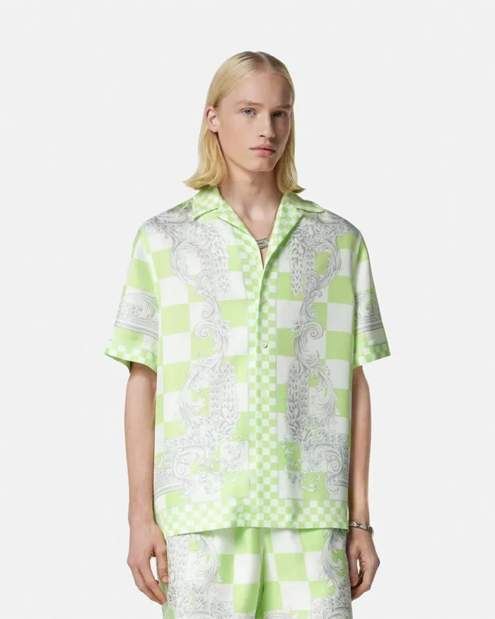 Versace Shirts Medusa Contrasto Silk Shirt Greenprint 8211 Men Versace Shirts Medusa Contrasto Silk Shirt Greenprint 8211 Men