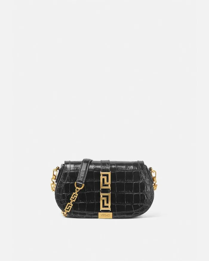 Versace Shoulder and Crossbody CrocEffect Greca Goddess Shoulder Bag Blackgold 8211 Women