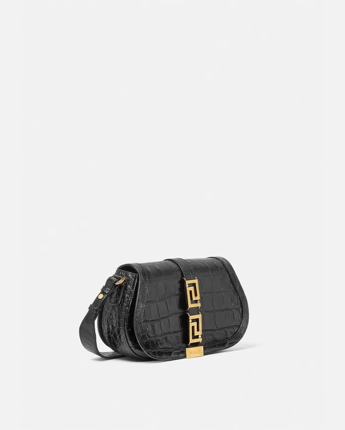 Versace Shoulder and Crossbody CrocEffect Greca Goddess Shoulder Bag Blackgold 8211 Women Versace Shoulder and Crossbody CrocEffect Greca Goddess Shoulder Bag Blackgold 8211 Women