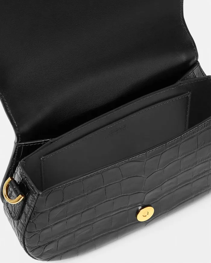 Versace Shoulder and Crossbody CrocEffect Greca Goddess Shoulder Bag Blackgold 8211 Women Versace Shoulder and Crossbody CrocEffect Greca Goddess Shoulder Bag Blackgold 8211 Women