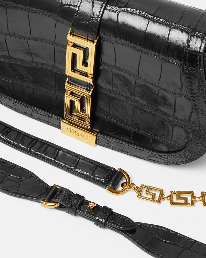 Versace Shoulder and Crossbody CrocEffect Greca Goddess Shoulder Bag Blackgold 8211 Women Versace Shoulder and Crossbody CrocEffect Greca Goddess Shoulder Bag Blackgold 8211 Women