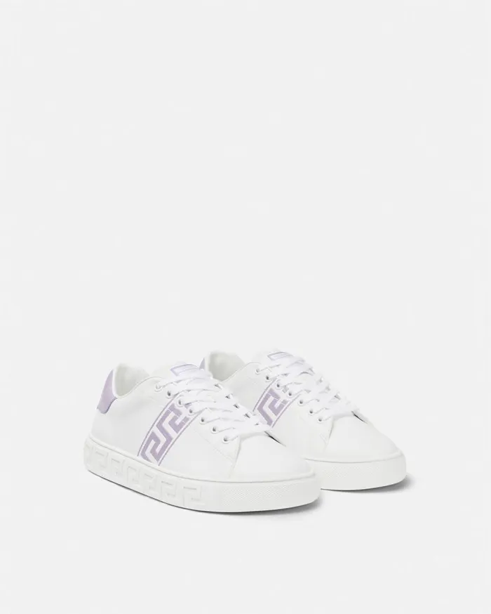 Versace Sneakers Embroidered Greca Sneakers Whitelilac 8211 Women Versace Sneakers Embroidered Greca Sneakers Whitelilac 8211 Women