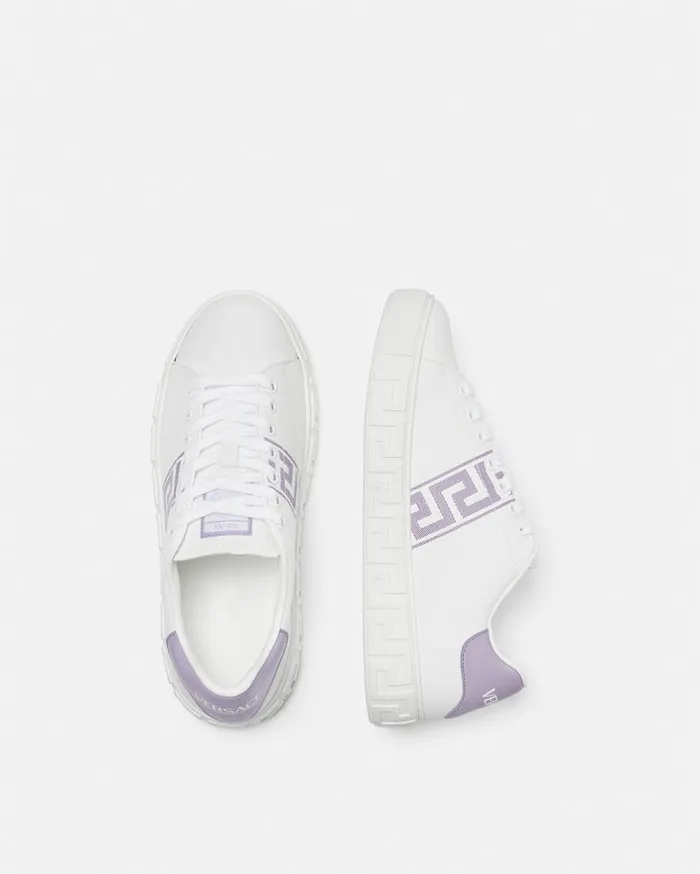 Versace Sneakers Embroidered Greca Sneakers Whitelilac 8211 Women Versace Sneakers Embroidered Greca Sneakers Whitelilac 8211 Women