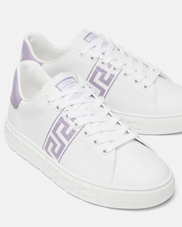 Versace Sneakers Embroidered Greca Sneakers Whitelilac 8211 Women Versace Sneakers Embroidered Greca Sneakers Whitelilac 8211 Women