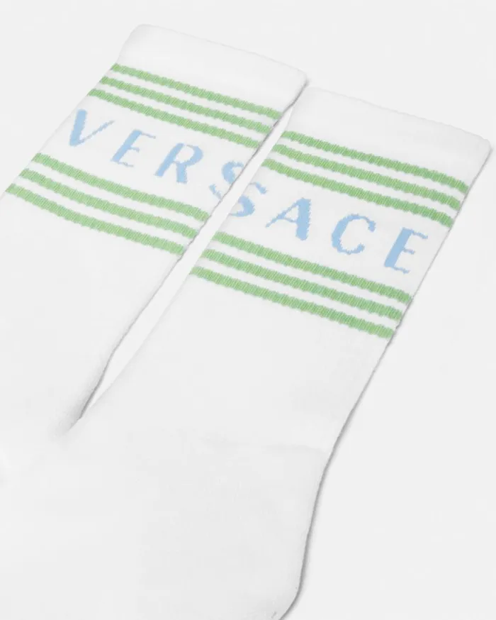 Versace Socks 90s Vintage Logo Socks Whitegreen 8211 Men Versace Socks 90s Vintage Logo Socks Whitegreen 8211 Men