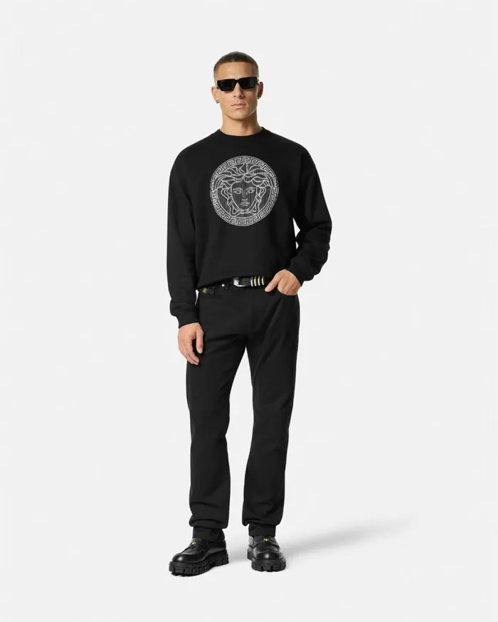 Versace Sweatshirts Embroidered Medusa Sliced Sweatshirt Black 8211 Men Versace Sweatshirts Embroidered Medusa Sliced Sweatshirt Black 8211 Men