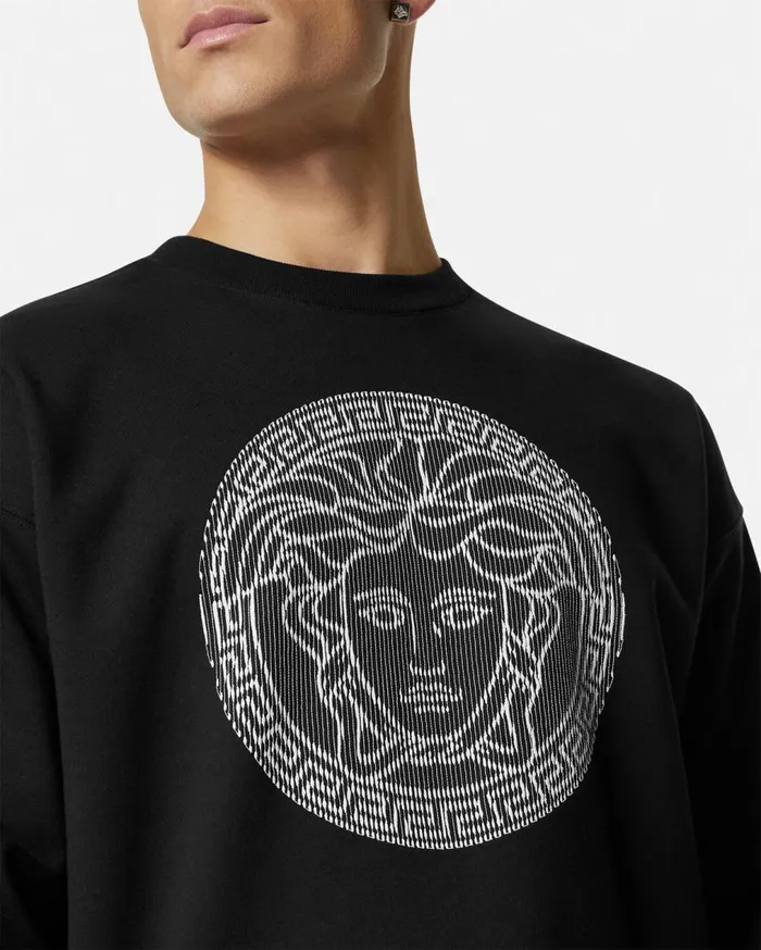Versace Sweatshirts Embroidered Medusa Sliced Sweatshirt Black 8211 Men Versace Sweatshirts Embroidered Medusa Sliced Sweatshirt Black 8211 Men
