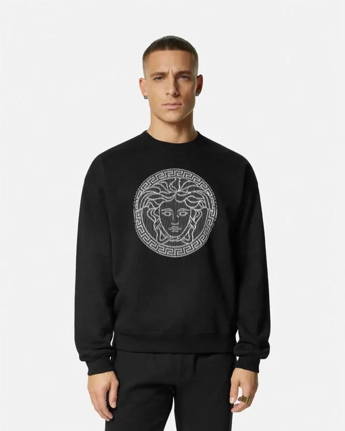 Versace Sweatshirts Embroidered Medusa Sliced Sweatshirt Black 8211 Men Versace Sweatshirts Embroidered Medusa Sliced Sweatshirt Black 8211 Men