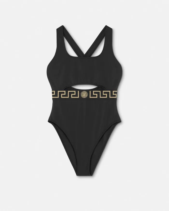 Versace Swimwear Greca Border OnePiece Swimsuit Black 8211 Women