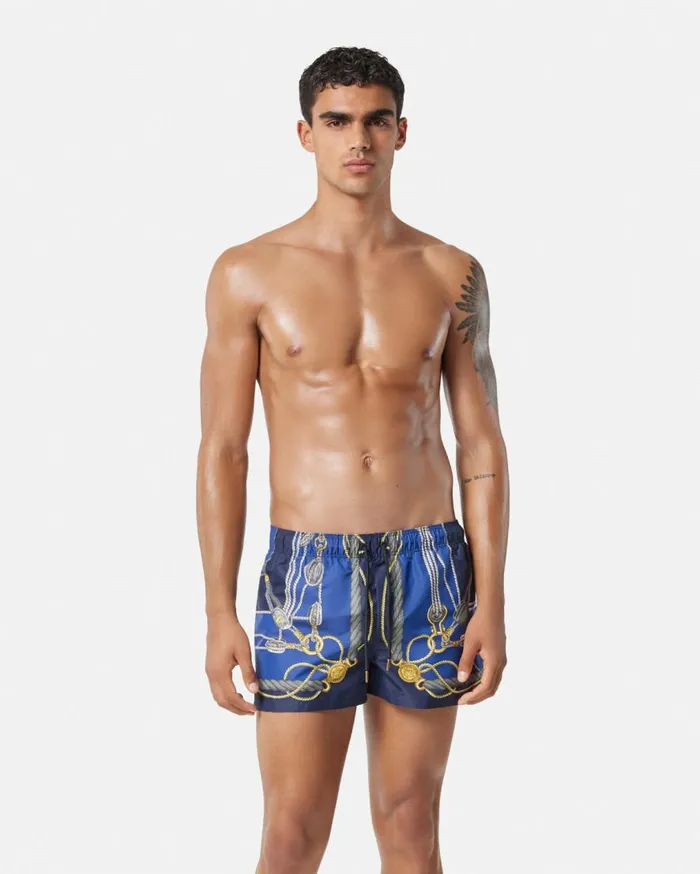 Versace Swimwear Versace Nautical Swim Shorts Blueprint 8211 Men