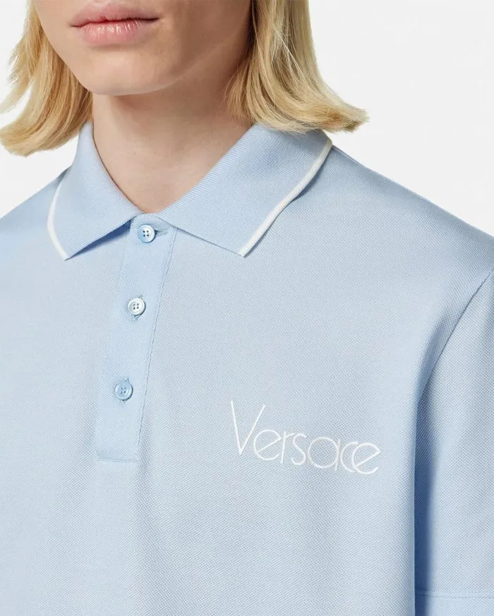Versace TShirts and Polos 1978 ReEdition Logo Polo Shirt Light Blue 8211 Men Versace TShirts and Polos 1978 ReEdition Logo Polo Shirt Light Blue 8211 Men