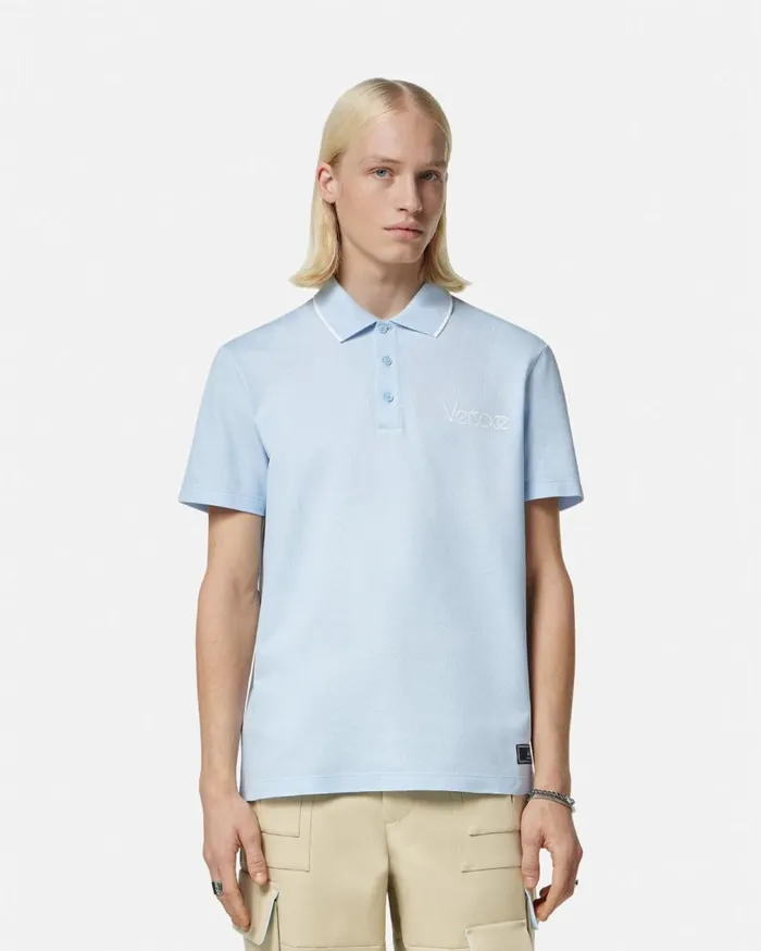 Versace TShirts and Polos 1978 ReEdition Logo Polo Shirt Light Blue 8211 Men Versace TShirts and Polos 1978 ReEdition Logo Polo Shirt Light Blue 8211 Men