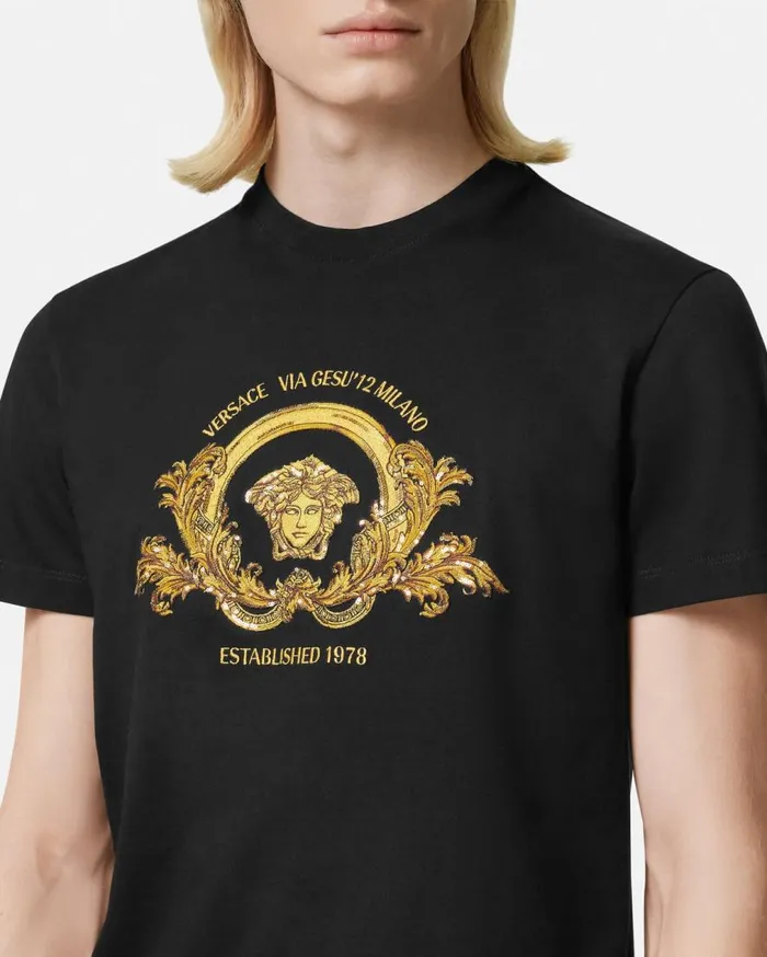 Versace TShirts and Polos Embroidered Coupe Blason TShirt Black 8211 Men